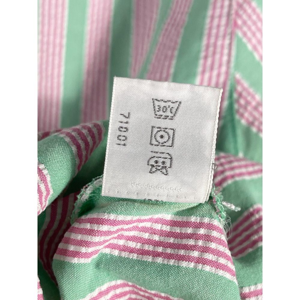 Foxcroft Women's 14P Shaped Fit Green Pink White Striped Long Sleeve Shirt - Picture 7 of 10